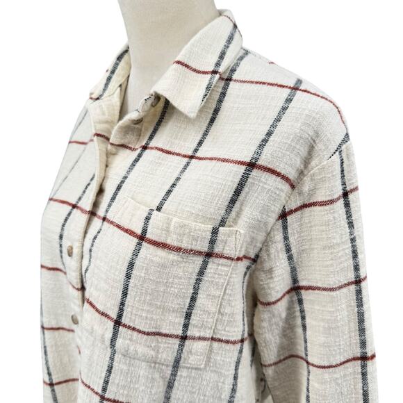 Madewell Cream Windowpane Flannel Oversized Ex-Boyfriend Long Sleeve Shirt - Picture 7 of 14